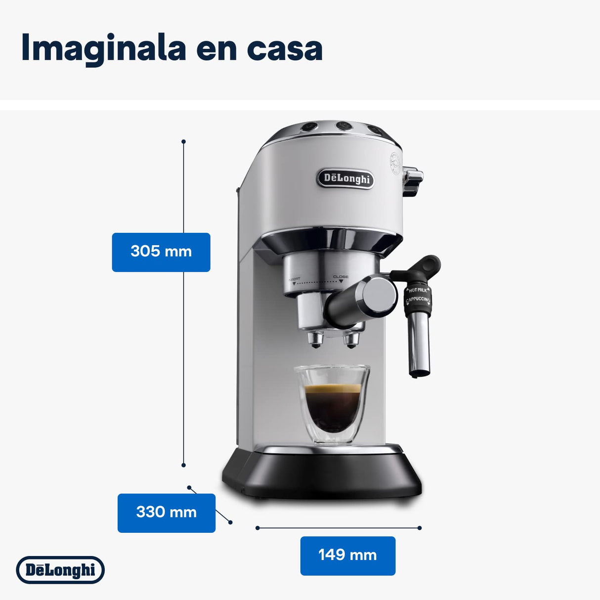 De'Longhi Dedica - Cafetera de Bomba de Acero Inoxidable para Café Molido o Monodosis, Cafetera para Espresso y Cappuccino, Depósito de 1.3 Litros, Sistema Anti-goteo, EC685.W, Blanco