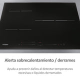Haier Series 4 HAIDSJ63MC Placa de Inducción, 3 Fuegos, Ancho 60cm, Panel de control táctil Multislider, Conectividad WIFI, 9 niveles de potencia, Paellero Doble Corona, Potencia 7,1KW, Cristal Negro