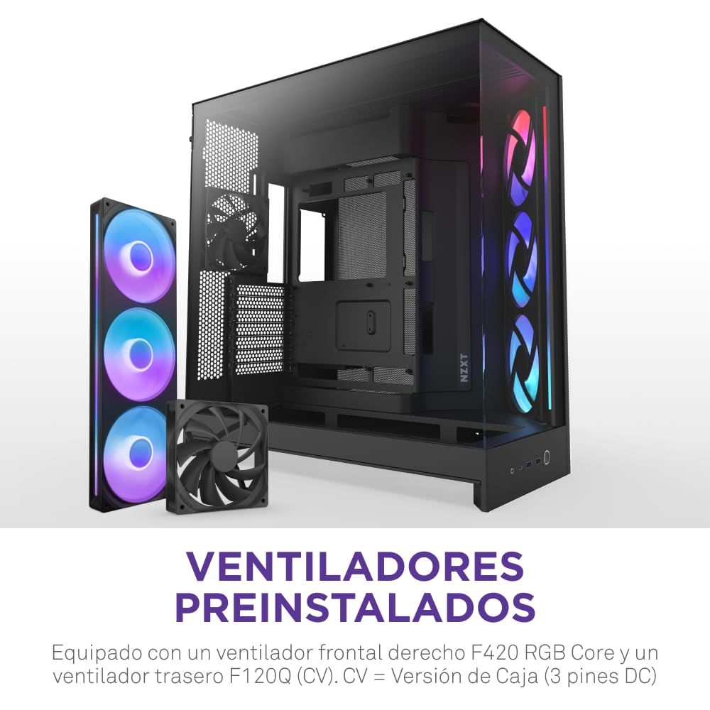 NZXT H9 Flow RGB (2025) – Caja de PC ATX de Torre Media de Gran Flujo de Aire de Doble Cámara – Incluye 1 x Unidad de Ventilador RGB de 420mm y 1 x Ventilador de 120mm – Negro
