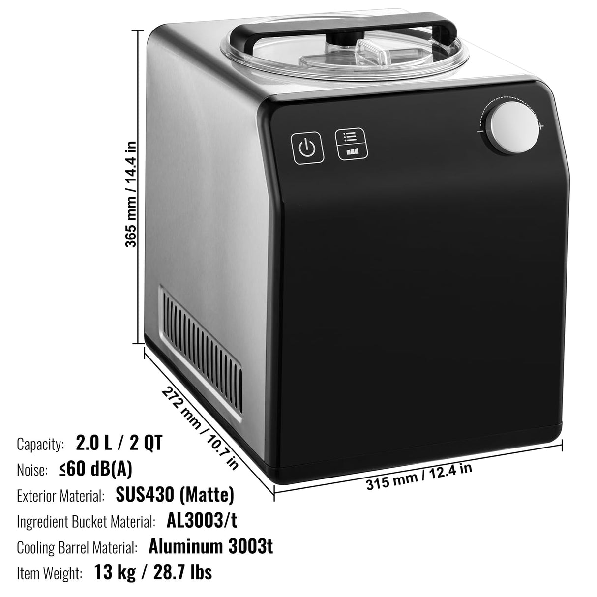 VEVOR Máquina Automática para Hacer Helados 2L Heladera Eléctrica Profesional 180W Máquina para Hacer Helados Pantalla LCD Preparación Rápida sin Precongelación para Hacer Sorbete Yogur Helado, Negro