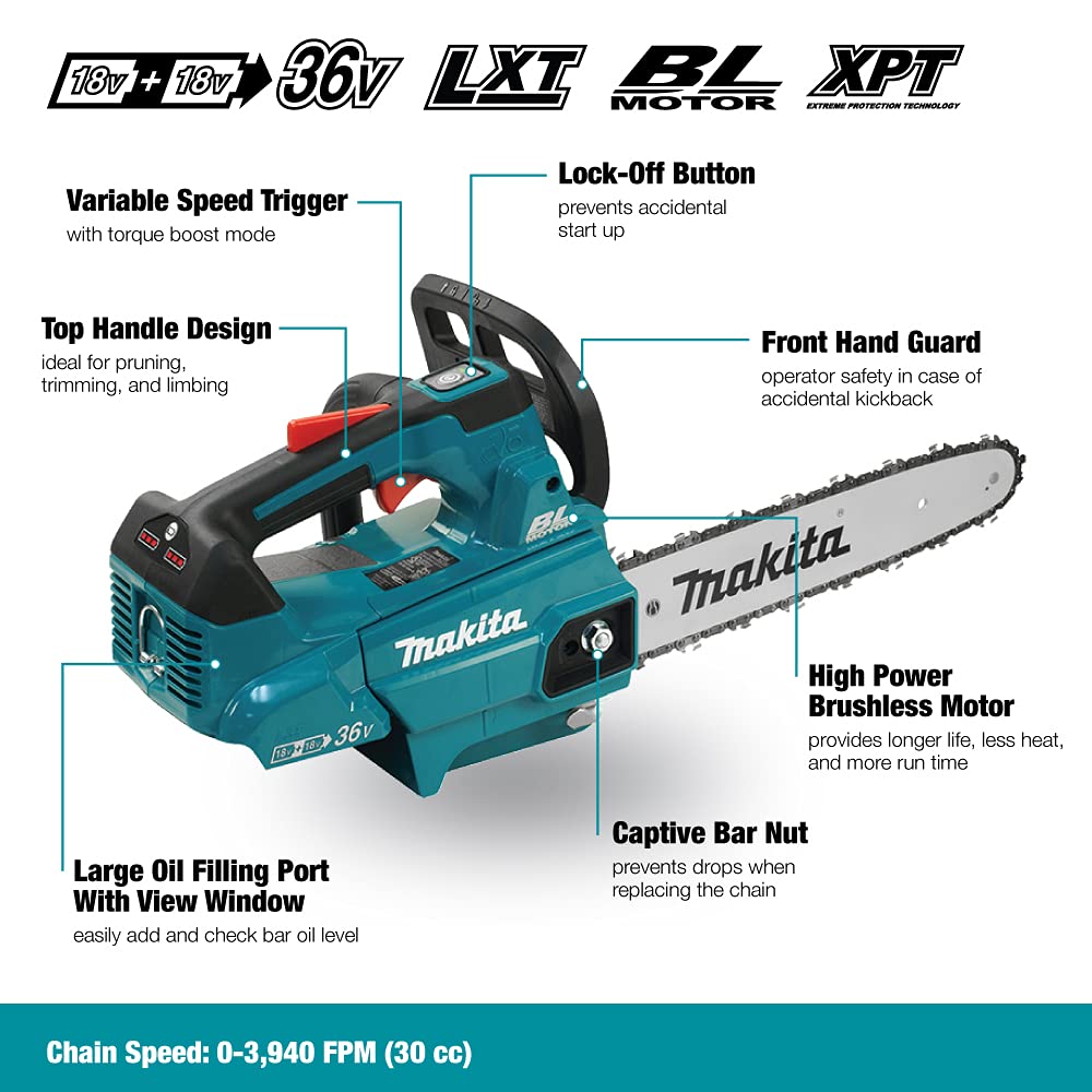 MAKITA DUC306Z - Sierra de cadena 18vx2 lxt 30cm bl-Batteries et chargeurs Non inclus