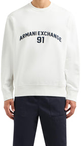 Armani Exchange Men's 91 Logo Crew Neck, Wrist Cuffs,Sweatshirt,Off White,S, Blanco Crudo, S