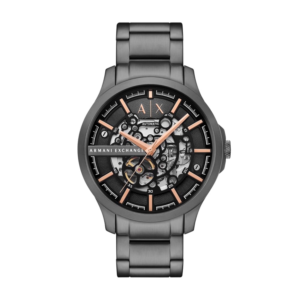 Armani Exchange Orologio da uomo, Movimento automatico a tre lancette e cassa da 46 mm con cinturino in Acciaio inossidabile, Carbón