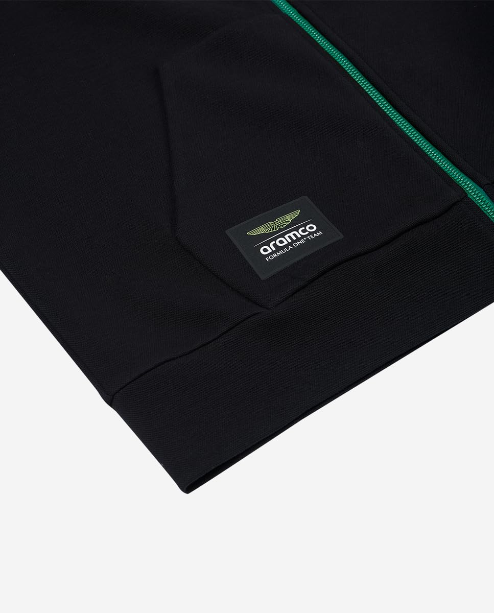 KIMOA - Sudadera Aston Martin F1 2024 Fernando Alonso - Sudadera Hombre con Capucha, Sudadera Cremallera Hombre - XS - Negra - Tejido Reciclado