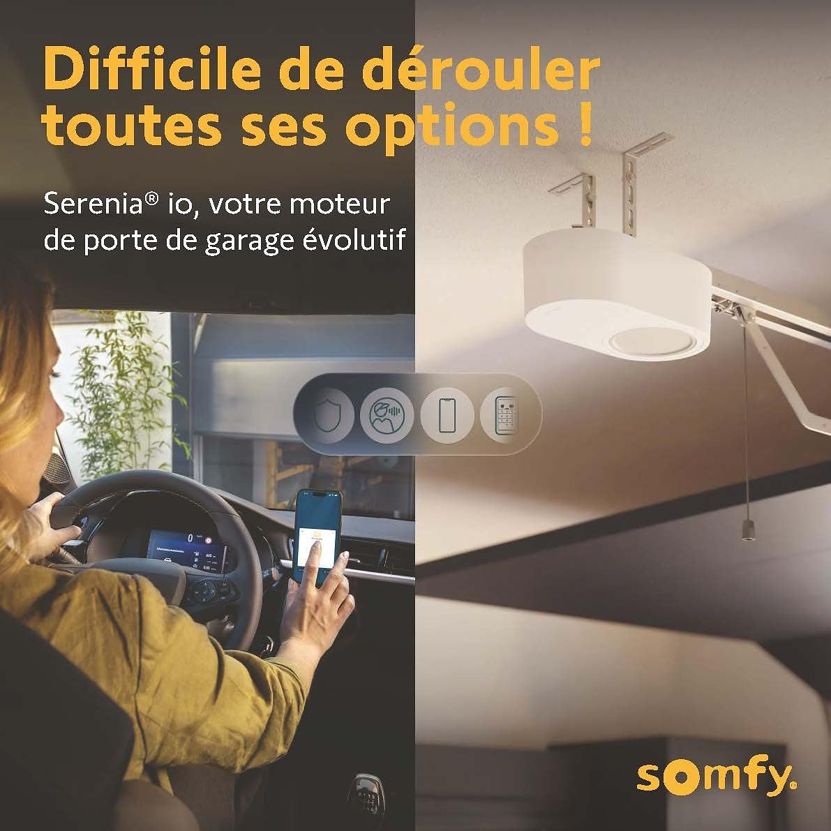 Somfy 1246483 - Serenia 700 io Connect - Motorización para puerta de garaje, motor puerta de garaje para puertas máx. 2,35 m H y 3 m L, fabricado en Francia, compatible con TaHoma