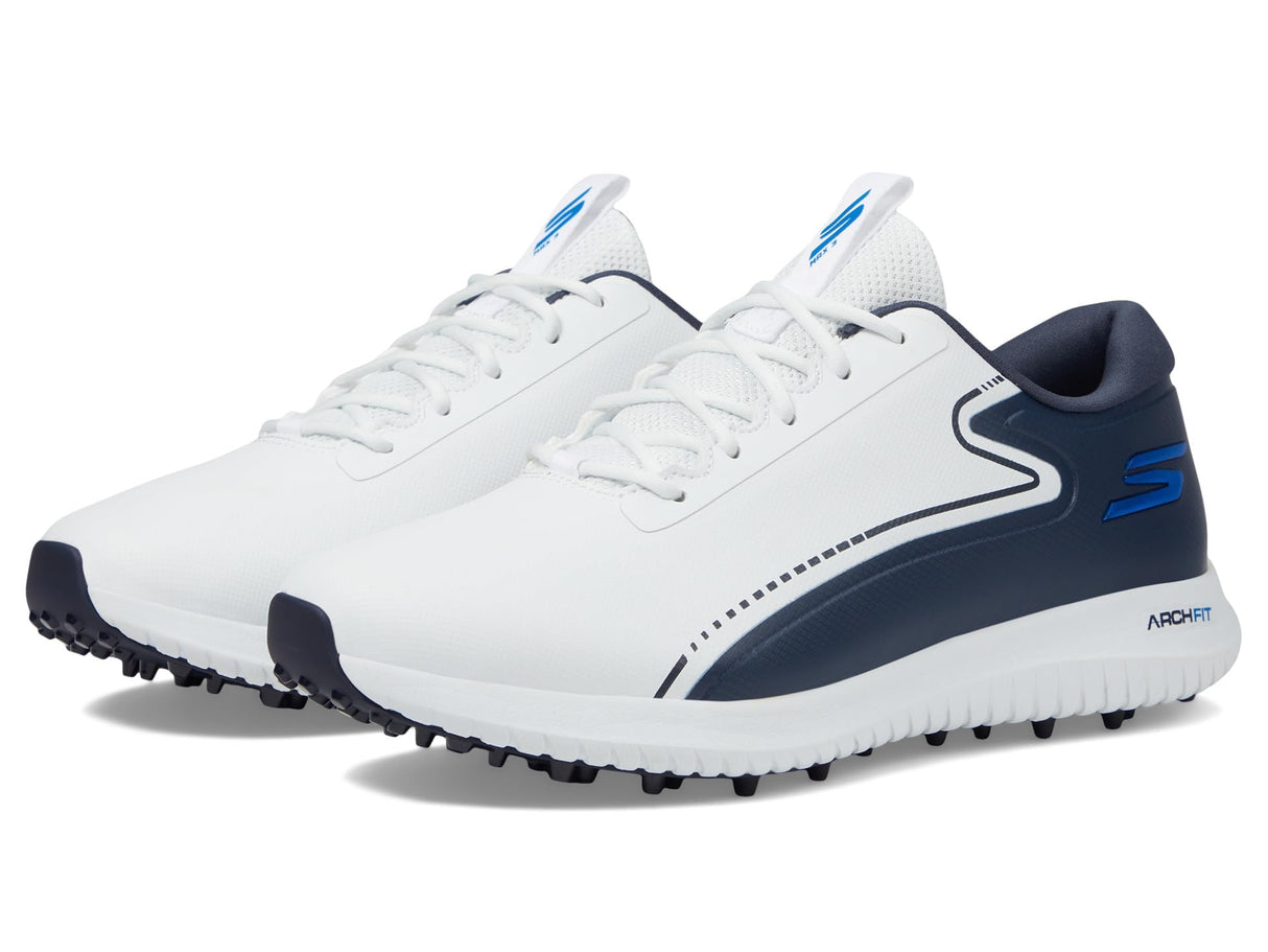 Skechers MAX 2 Arch Fit Zapatillas de Golf Impermeables sin Clavos para Hombre, White/Navy Blue, 43 EU