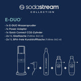 SodaStream E-Duo - Aireador de agua eléctrico con cilindro de CO2, botella de cristal y 2 botellas de plástico aptas para lavavajillas, altura: 44 cm, color: titanio