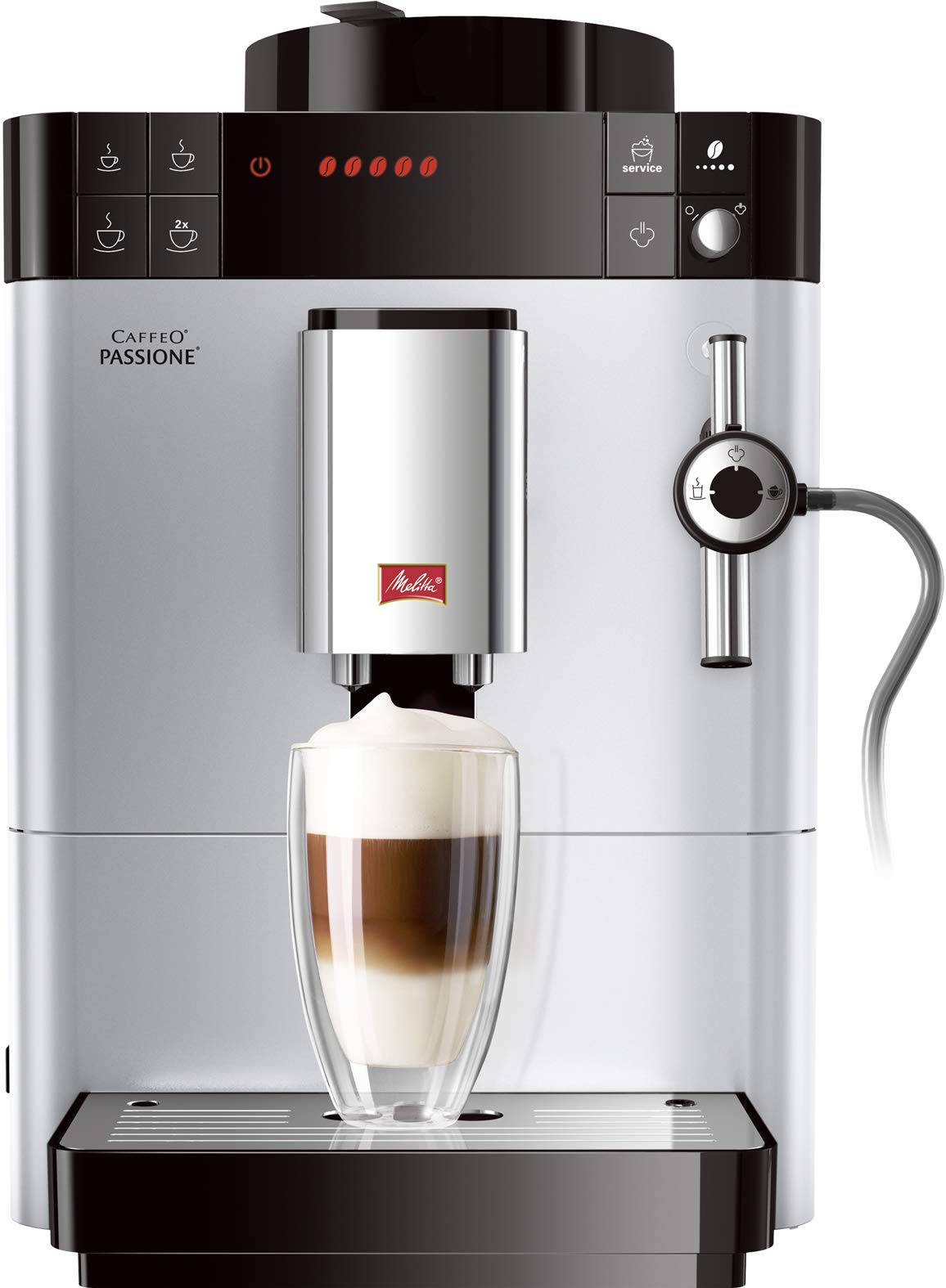 Melitta Passione F530-101, Cafetera Automática con Molinillo, Café en Grano, Sistema de leche, Limpieza Automática, Personalizable, 15 Bares, 1.2 litros, Plata