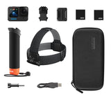 GoPro Paquete de Accesorios HERO12: Incluye cámara Negra HERO12, Mango (empuñadura Flotante), Correa para la Cabeza 2.0, batería Recargable Enduro (2 en Total) y Estuche de Transporte