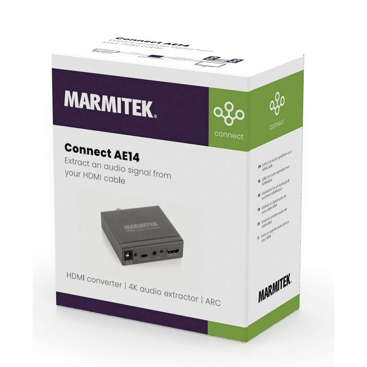Marmitek Connect AE14 - Extractor de Audio HDMI 4K - Convertidor Con ARC - Señal de Audio del Cable - Utilice el Canal de Retorno en el Sistema Sin ARC
