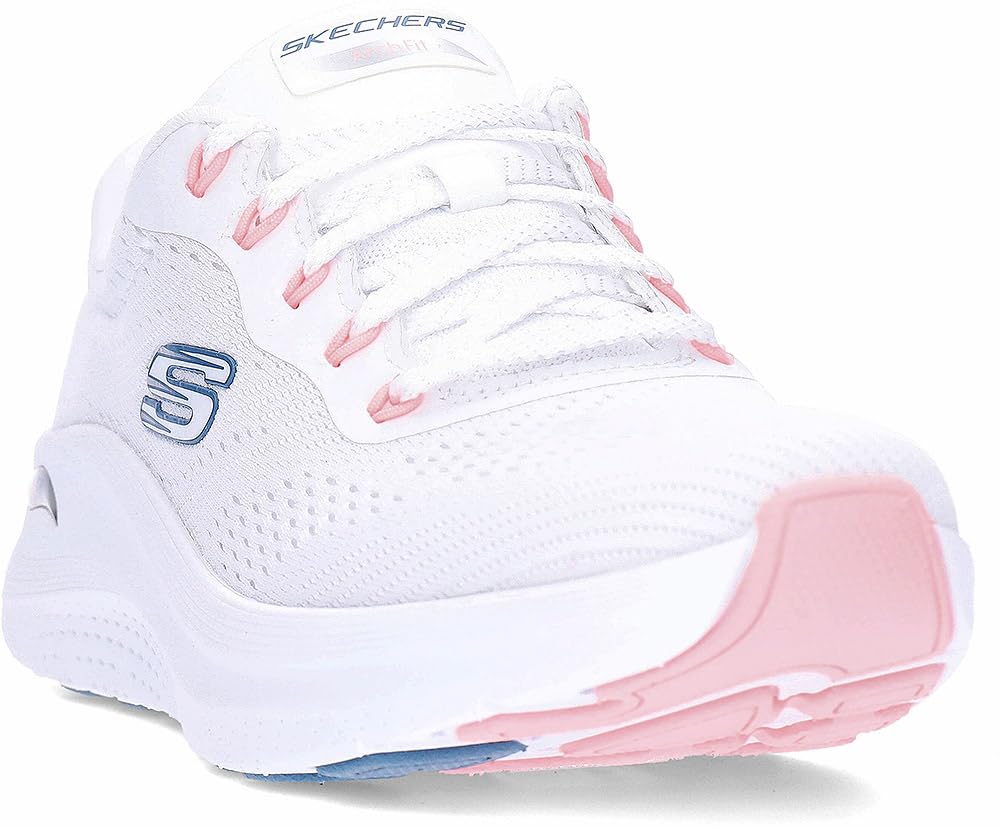 Skechers Arch Fit 2.0 Big League, Zapatillas Mujer, White Mesh/Pink & Blue Trim, 40 EU