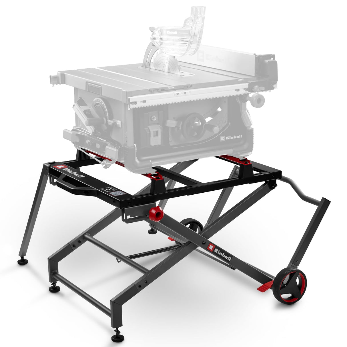 Original Einhell Bastidor inferior de sierra E-Stand TSS (bastidor inferior para sierras circulares de mesa, plegable, asa de transporte, ruedas, construcción de acero robusta, colocación estable)