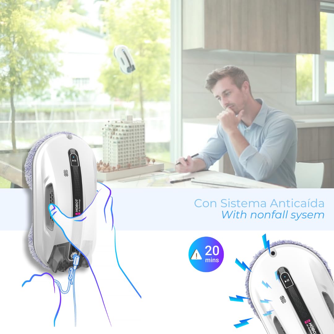 SMARTBOT Robot Limpiacristales - Bajo Consumo de Corriente (80W) - Limpiacristales eléctrico 3 años garantía 12 Trapos de Microfibra - Sistema de Navegación y Anticaída HOBOT-R3 Robot Limpiacristales