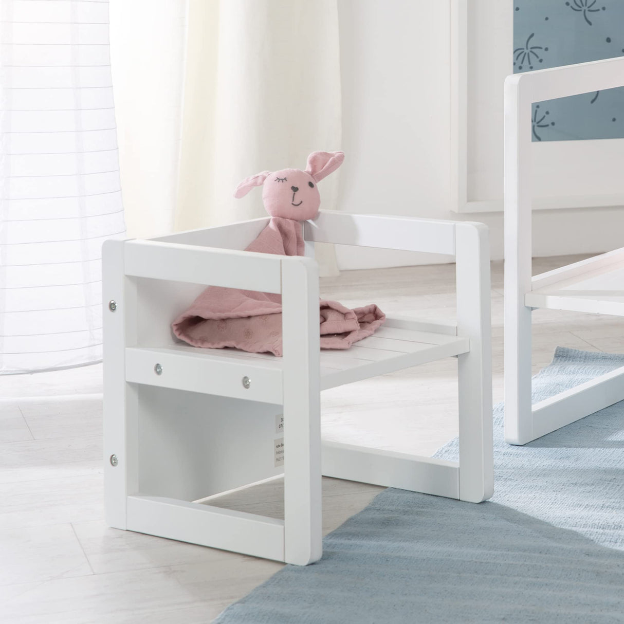roba Grupo de Asiento de Estilo rústico para niños, 1 Taburete y un Banco para niños Convertible a la Mesa, Color Blanco