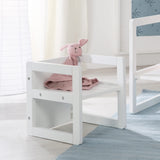 roba Grupo de Asiento de Estilo rústico para niños, 1 Taburete y un Banco para niños Convertible a la Mesa, Color Blanco