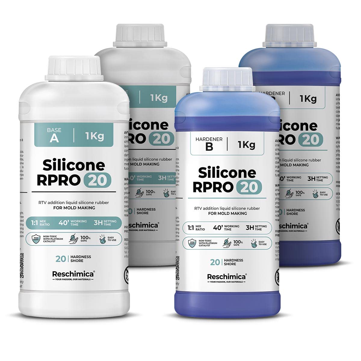 Silicona Líquida para la Fabricación de Moldes de Silicona R PRO 20, No Tóxica Y Rápida 1:1 Caucho Silicona para Moldes de Resina DIY, Fundición, Manualidades (4 kg)