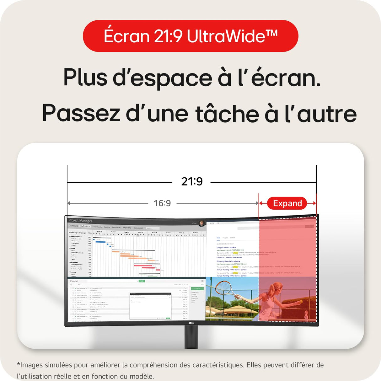 LG 34WR50QK-B - Monitor UltraWide Curvo, 34", QHD: (3440x1440px), 21:9, ADM FreeSync Premium, Multiposición, Negro