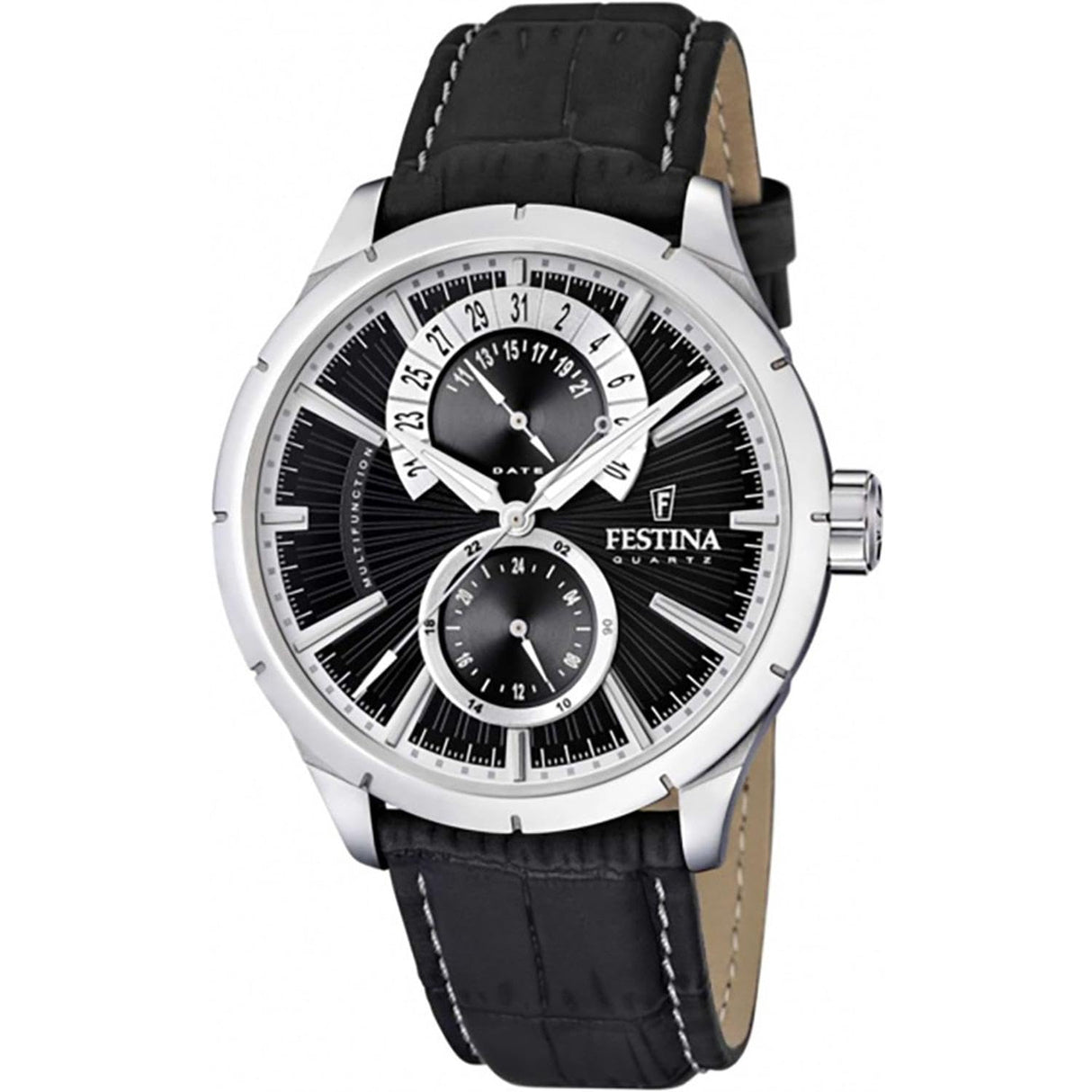 Festina Reloj Hombre F16573/3 Correa Clasico Caja de Acero Inoxidable 316l Plateado Correa de Cuero Negro