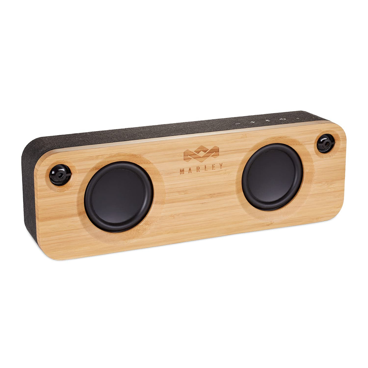 Marley Get Together Altavoz Portátil con Bluetooth - Parlante Inalámbrico con Entrada Auxiliar, USB, Woofers, Materiales Sustentables, Bambú, Tela REWIND, Aluminio Reciclado – Negro