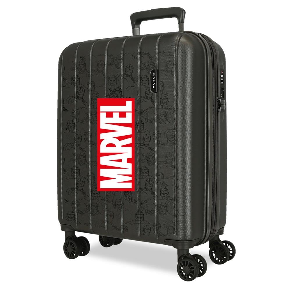 Joumma Marvel Logo Maleta de Cabina Antracita 40x55x20 cms rígida 2,8 kgs Cierre TSA Integrado ABS 2,8 kgs 37L Extensible Equipaje de Mano