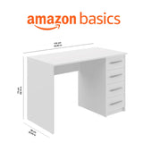 Amazon Basics Escritorio moderno para oficina en casa, escritorio para PC con 4 cajones, fácil montaje, 142 x 279 x 187 cm, color blanco