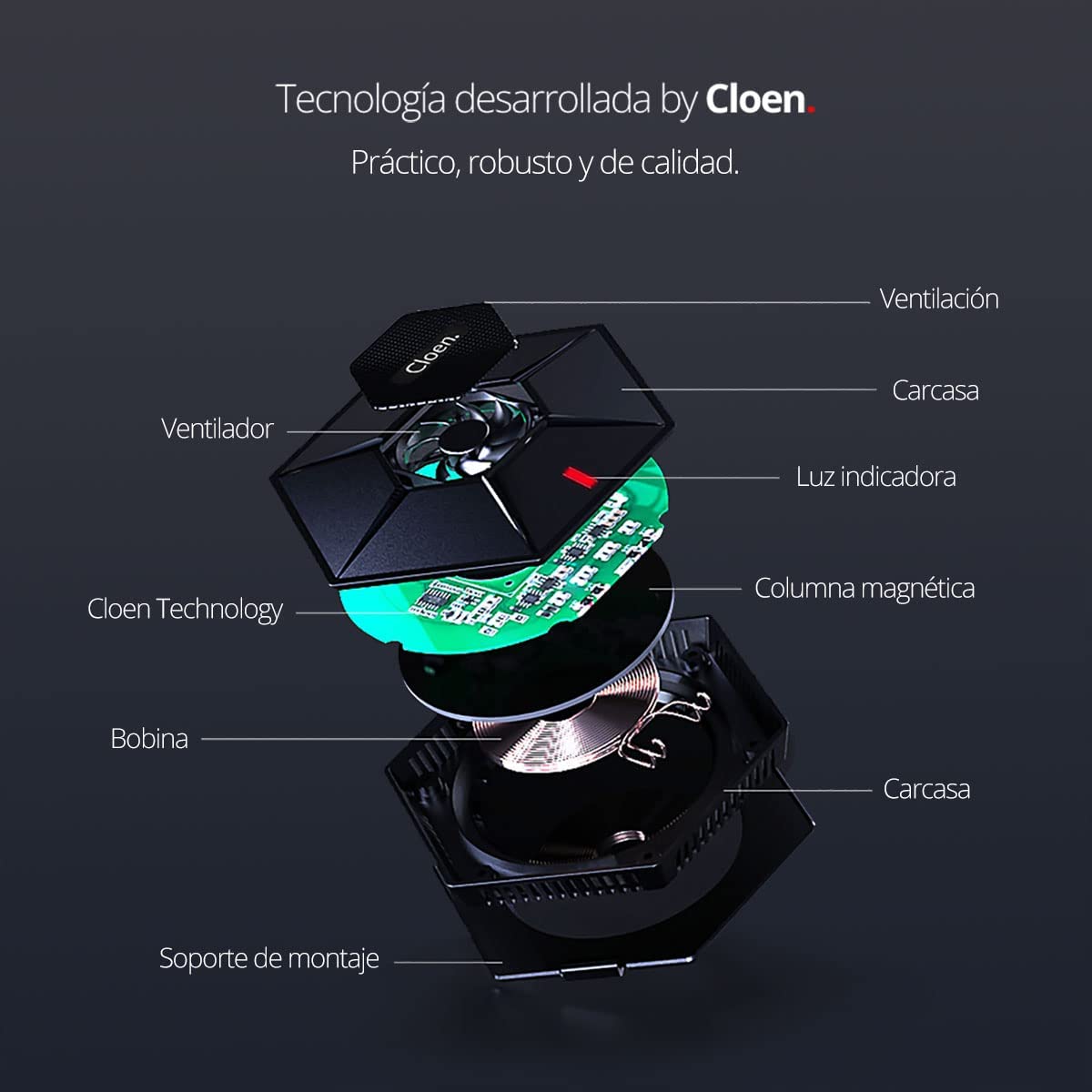 Cargador inalámbrico Rápido Invisible, tecnología Qi, Compatible con iPhone, Samsung Galaxy, Pixel, Xiaomi, Huawei, OPPO, Sony, LG, Nokia, TCL, Integrado bajo Mesa, hasta 33 mm de Distancia, Cloen