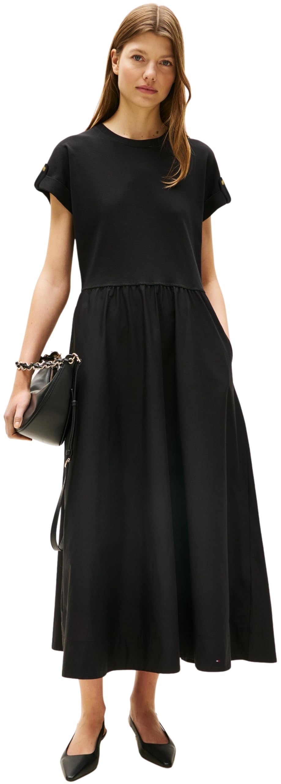 Tommy Hilfiger Vestido Mujer Modern Cody Midi Mix Fit & Flare, Negro (Black), XL