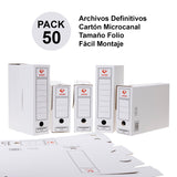 Grafoplás 70905700. Pack de 50 Cajas de Archivo Definitivo de Cartón, Tamaño Folio, 2 Frentes para Archivo Vertical y Apaisado, Certificados FSC, 36x25,3x10cm