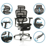 hjh OFFICE Silla de dirección con reposapiés ERGOHUMAN Plus LEGPRO GEN2 Silla de Oficina ergonómica de diseño Original, Totalmente Equipada, Malla Negra