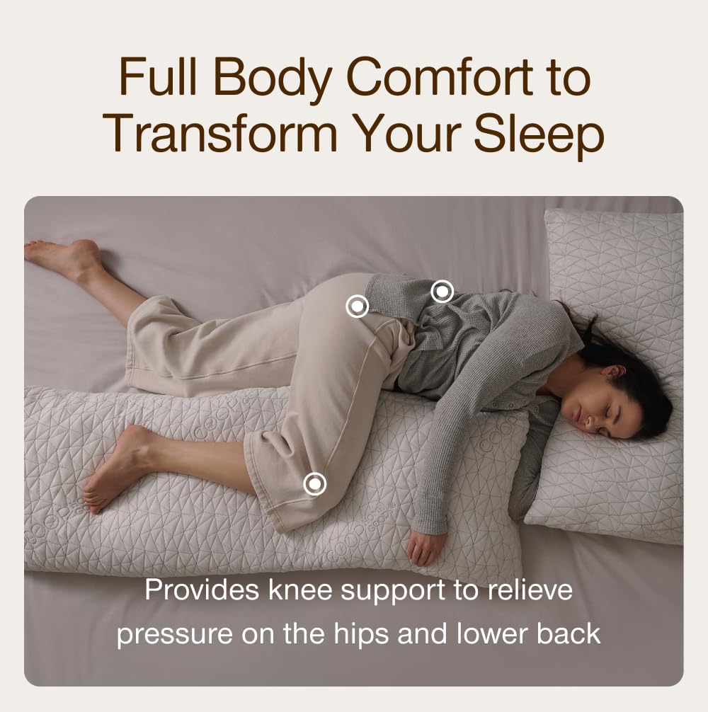 Coop Home Goods Almohada Corporal de Espuma viscoelástica triturada de 20 x 54 Pulgadas con Funda de Mezcla de poliéster y rayón de Viscosa derivada de bambú