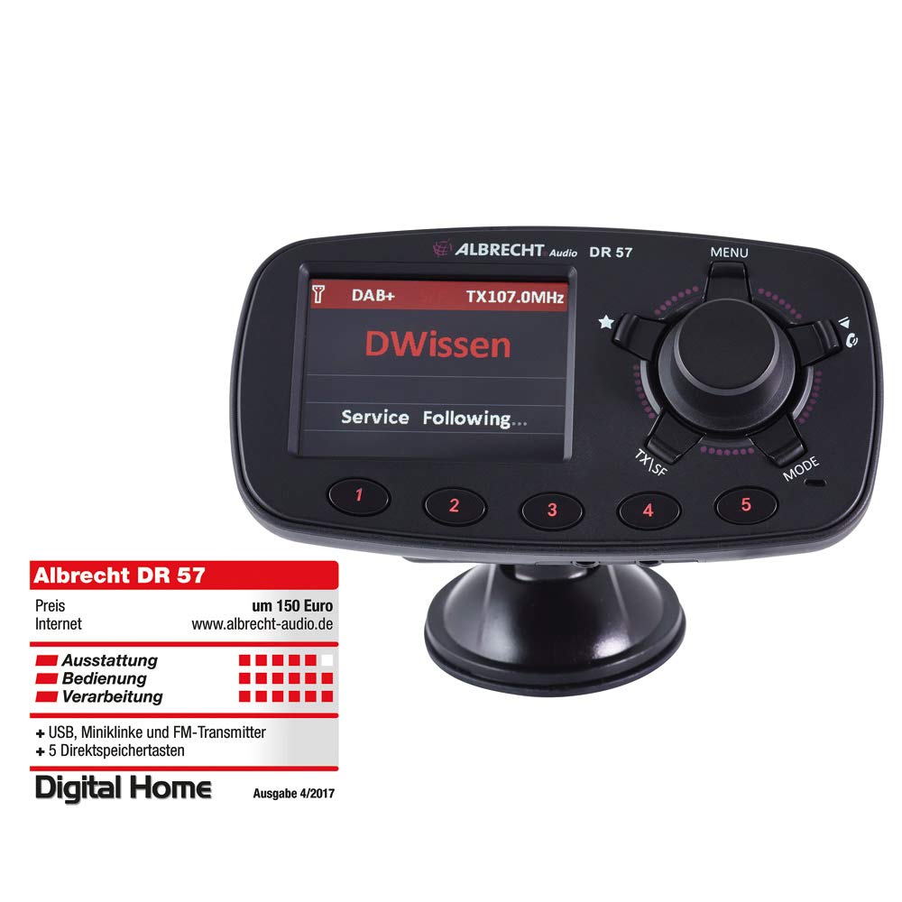 Albrecht DR 57 87.6-107.9MHz Bluetooth Negro - Transmisor FM (87,6-107,9 MHz, LCD, 6,1 cm (2.4"), Bluetooth, Encendedor de Cigarrillos, CC, 12-24)