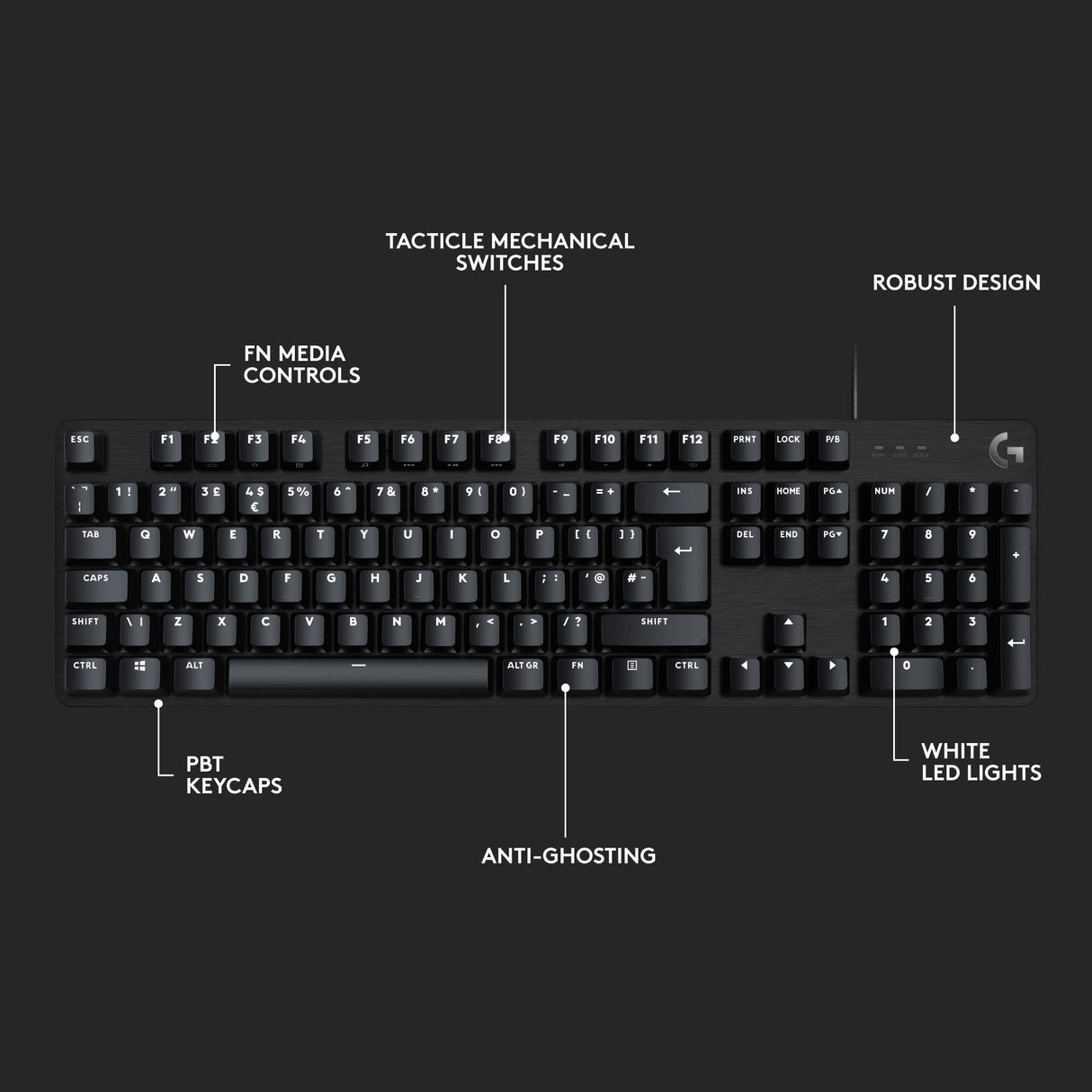 Logitech G413 SE Full-Size Teclado Mecánico para Gaming, Disposición QWERTY Inglés Reino Unido - Negro