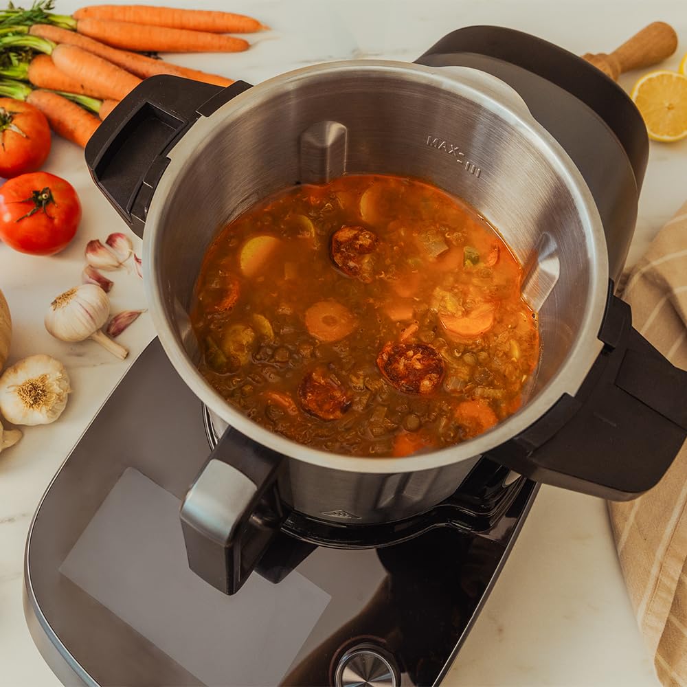 Cecotec Robot de Cocina Multifunción con Dispensador de Alimentos Mambo CooKing Unique. 2200W, 45 Funciones, Miles de Recetas Guiadas, Jarra Unique de 4,5L, Accesorios: Vaporera o Pala para Guisos