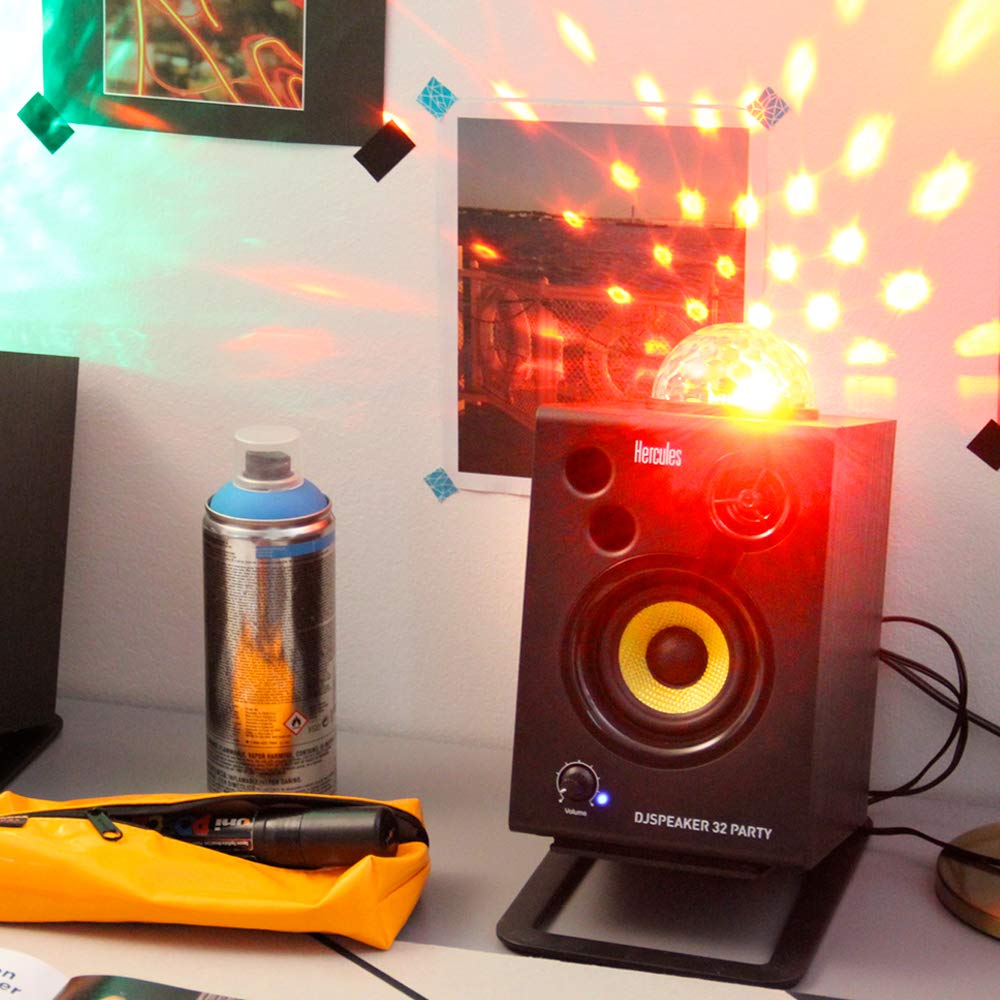 Hercules DJSpeaker 32 Party - Monitores de audio activos 2 x 15 watts RMS con bolas de luz integradas