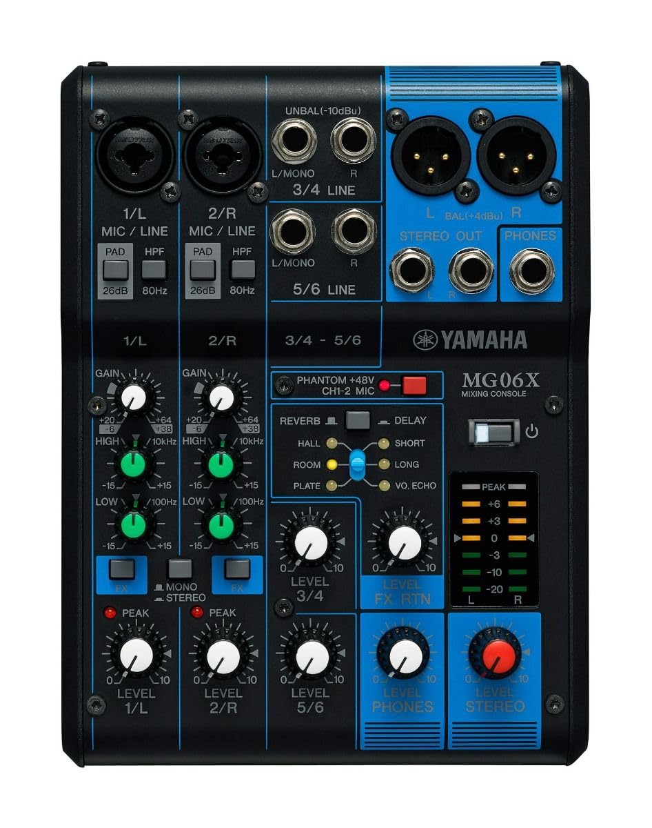 Yamaha MG06X - Mezclador compacto de 6 canales de entrada, efectos digitales SPX y preamplificadores de micrófono D-PRE
