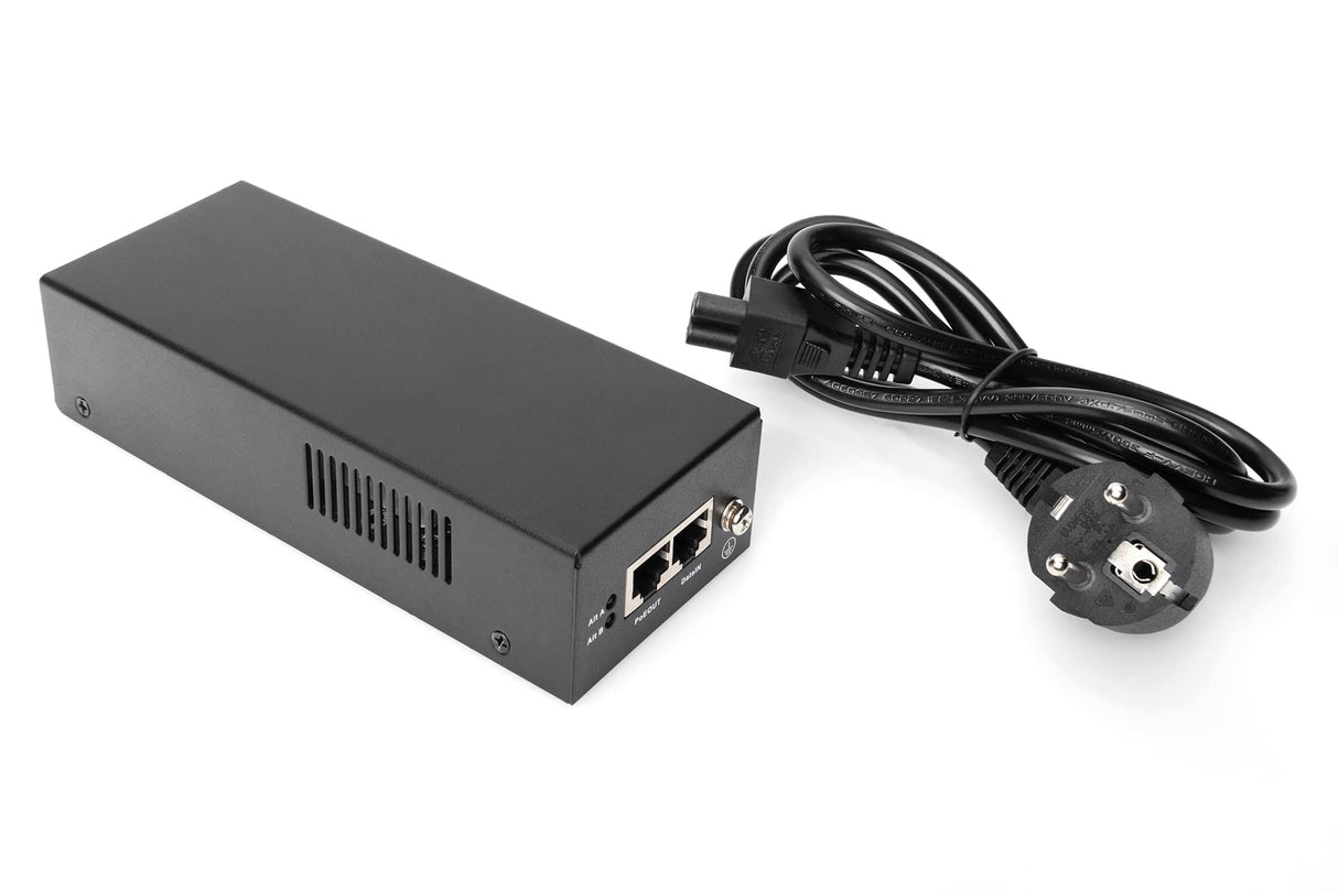 DIGITUS Ethernet PoE++ Inyector - Gigabit - IEEE 802.3bt - 85W presupuesto Power Over Ethernet - Detección automática de Dispositivos PoE - 100m de Alcance - Negro