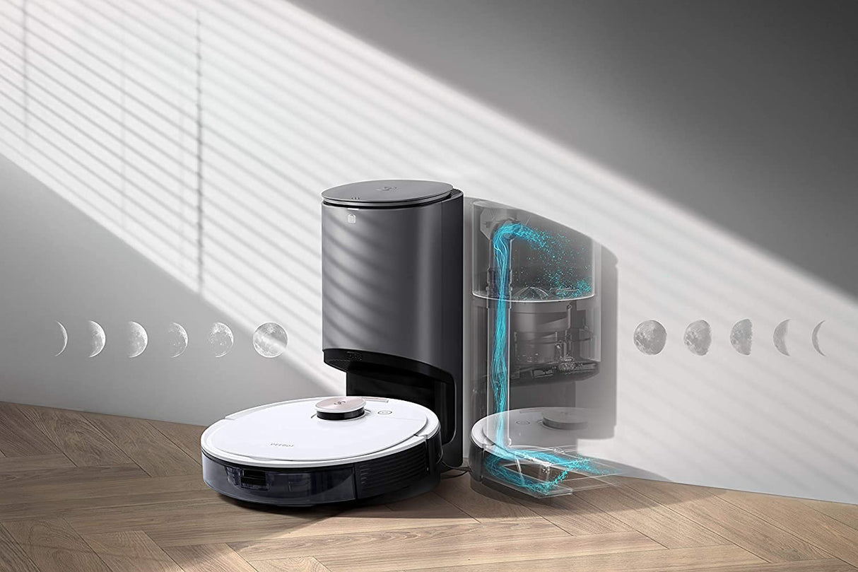 ECOVACS Estación de aspiración automática, 30 días manos libres, para el vaciado automático de los robots aspiradores de la familia DEEBOT N8, T8 y T9 (excl. T9 AIVI) - incl. 2 bolsas para el polvo