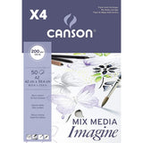 Pack de 4 Blocs Encolados, A2, 50 Hojas, Canson Mix Media Imagine, Grano Fino 200g