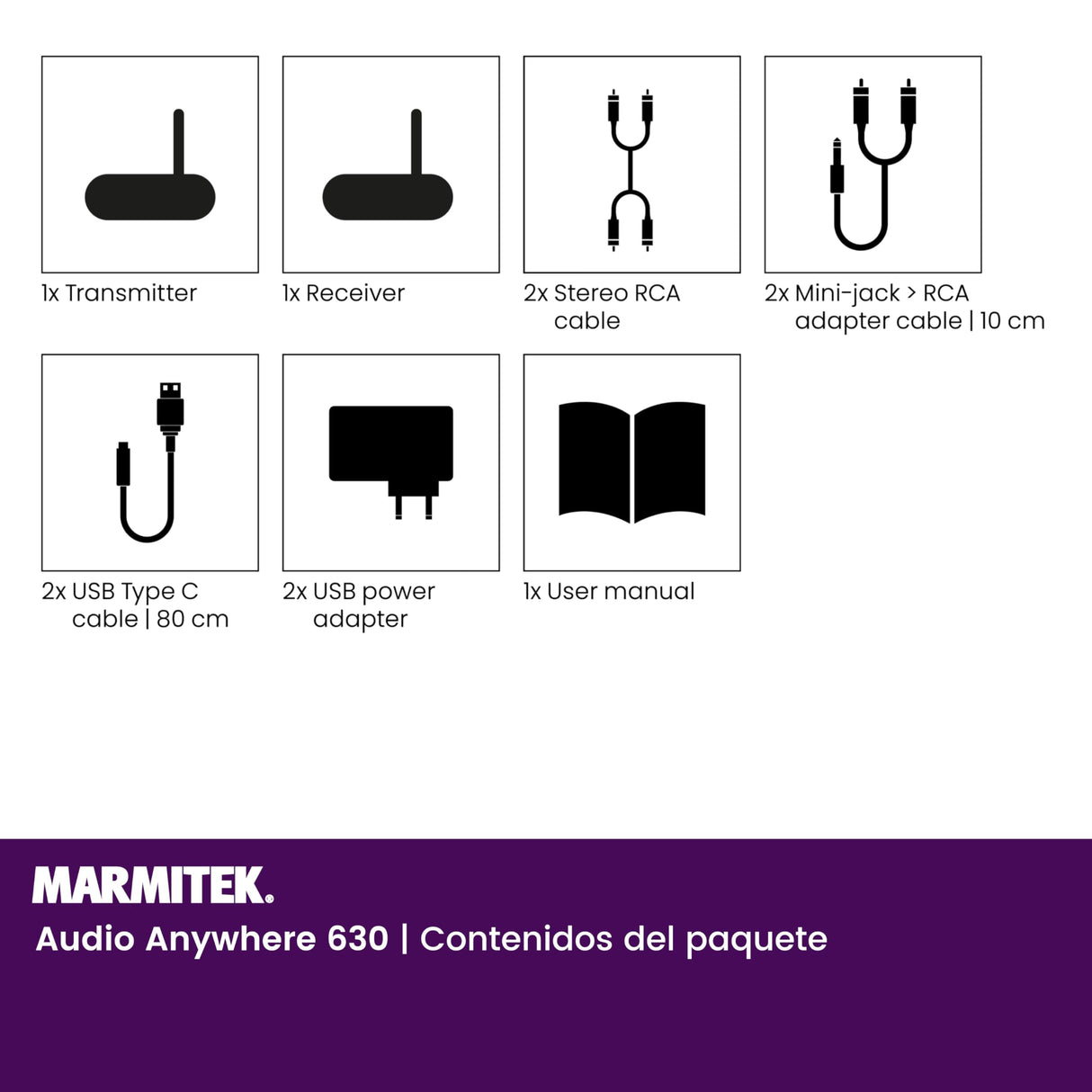 Marmitek Transmisor de Audio Inalámbrico Audio Anywhere 630 - Conecte su Dispositivo de Audio de Forma Inalámbrica a su Sistema Estéreo - Conector de 3,5 mm (RCA/Cinch) - Wireless Audio Transmitter