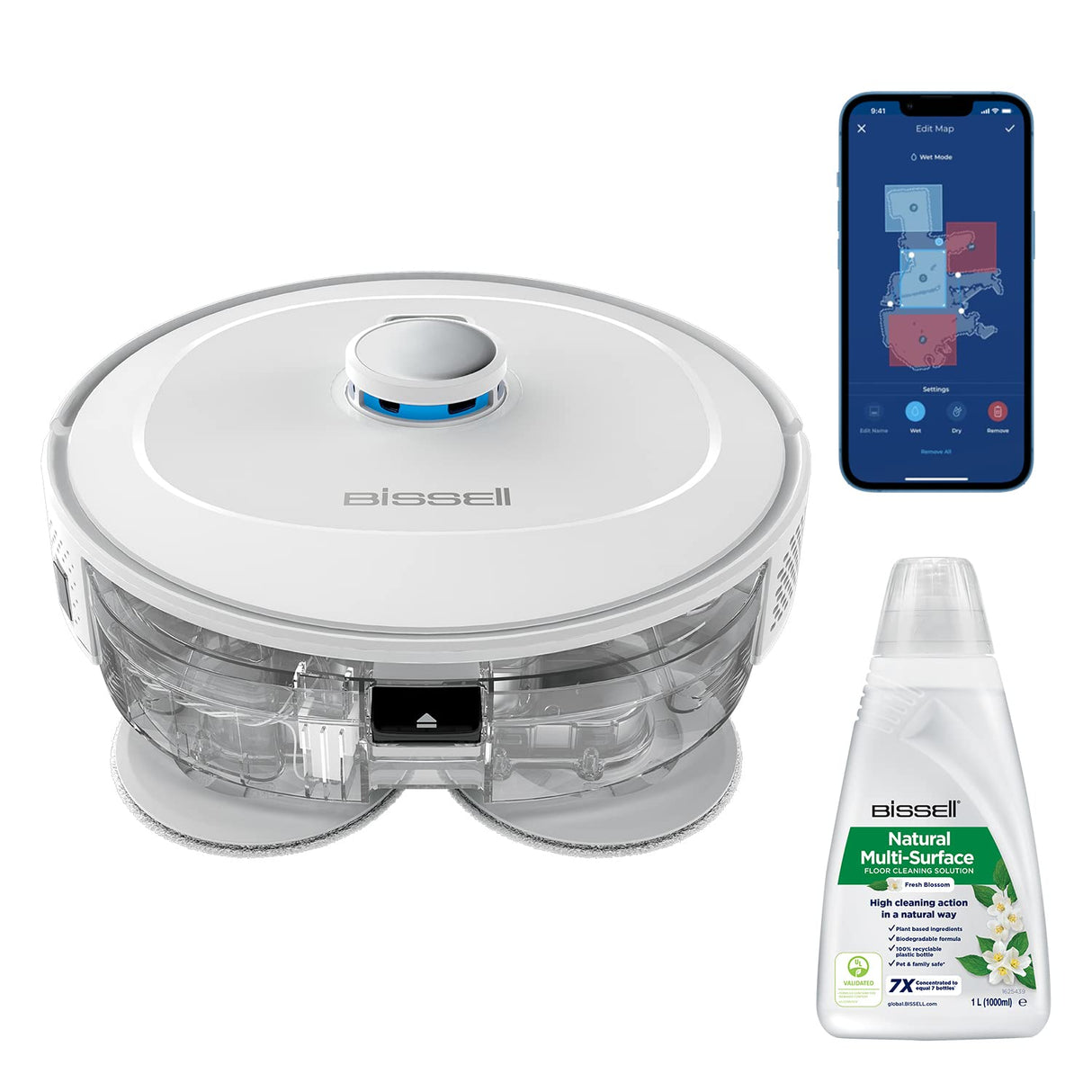 Bissell SpinWave R5 | Robot Aspirador con Mopa | Navegación LIDAR | Detección de Alfombras y Moquetas | Aspiración Potente de hasta 2000pa | Aspirador Sin Cable | 61 dB | Blanco | 3475N