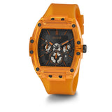 GUESS Trend Casual Tonneau Diamond - Reloj para Hombre, 43 mm, Esfera Negra, Caja y Pulsera de Acero Inoxidable, Naranja, Deportivo/Casual