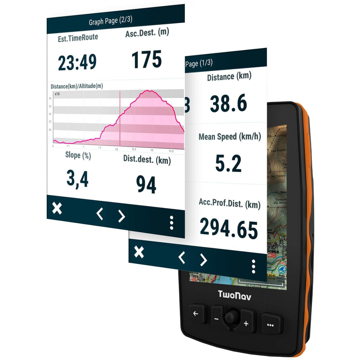 TwoNav Aventura 2 Plus + Mapa España Topo Completo, GPS de Mano con Pantalla Amplia 3.7 Pulgadas, Botones y Joystick para montaña, Alpinismo, Trekking o Senderismo con mapas incluidos. Color Naranja