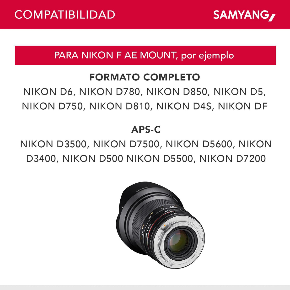 Samyang DSLR - Objetivo fotográfico para Nikon F Ae (20 mm, F1.8 ED, AS UMC), Negro
