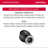 Samyang DSLR - Objetivo fotográfico para Nikon F Ae (20 mm, F1.8 ED, AS UMC), Negro