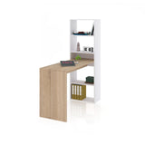 duehome | Escritorio Juvenil con Estanteria Reversible, Mesa de Ordenador, Modelo Cosmic, Acabado en Blanco Artik y Roble Canadian, Medidas: 120 cm (Largo) x 53 cm (Ancho) x 144 cm (Alto)