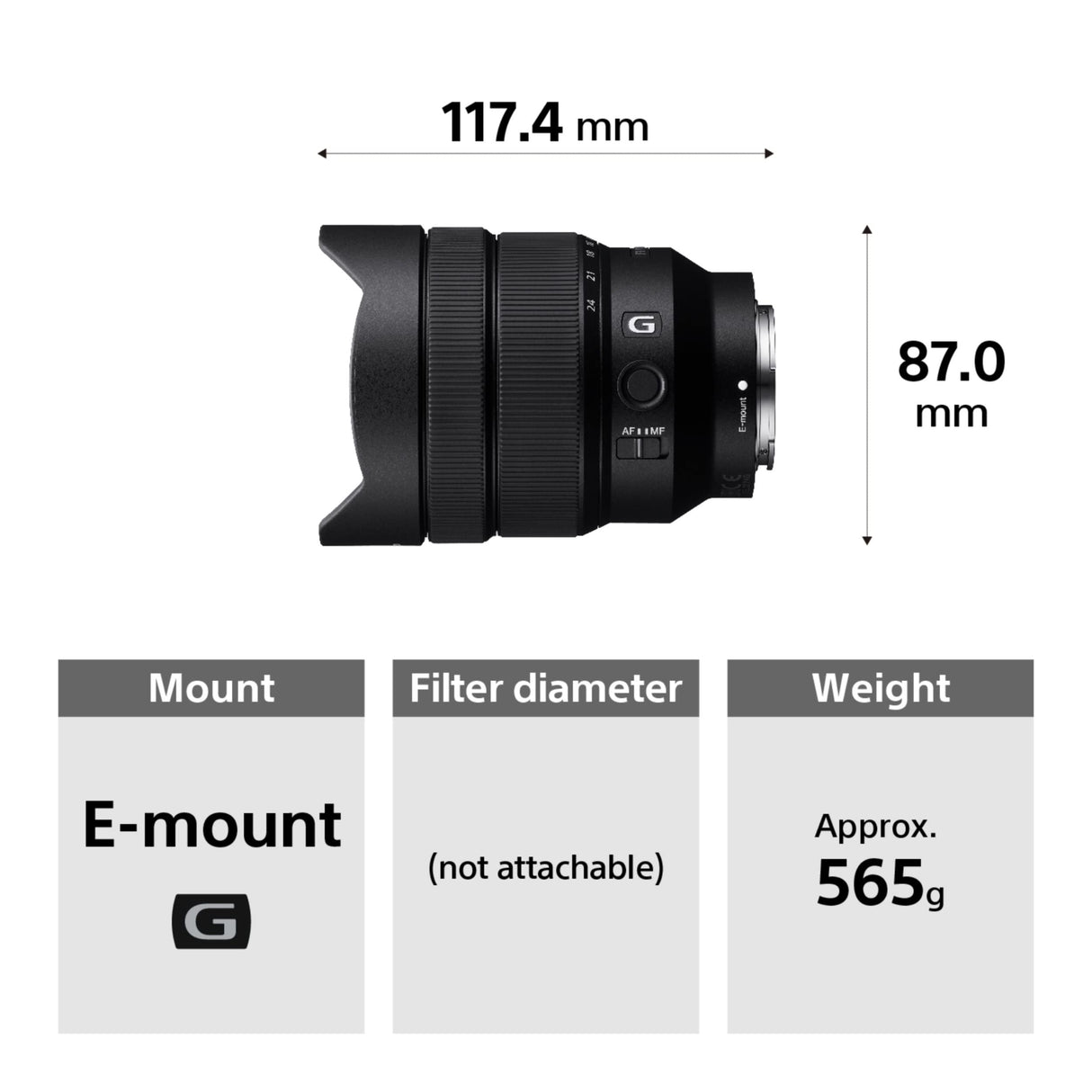 Sony SEL1224G - Objetivo Montura E (Lente G, Distancia Focal 12-24 mm, Gran Angular de F4, diseño Compacto) Negro