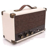 GPO Westwood Retro 25 Altavoz con subwoofer de 25 vatios, Entrada RCA, Bluetooth, Rejilla Vintage y asa de Transporte - Crema y Bronce