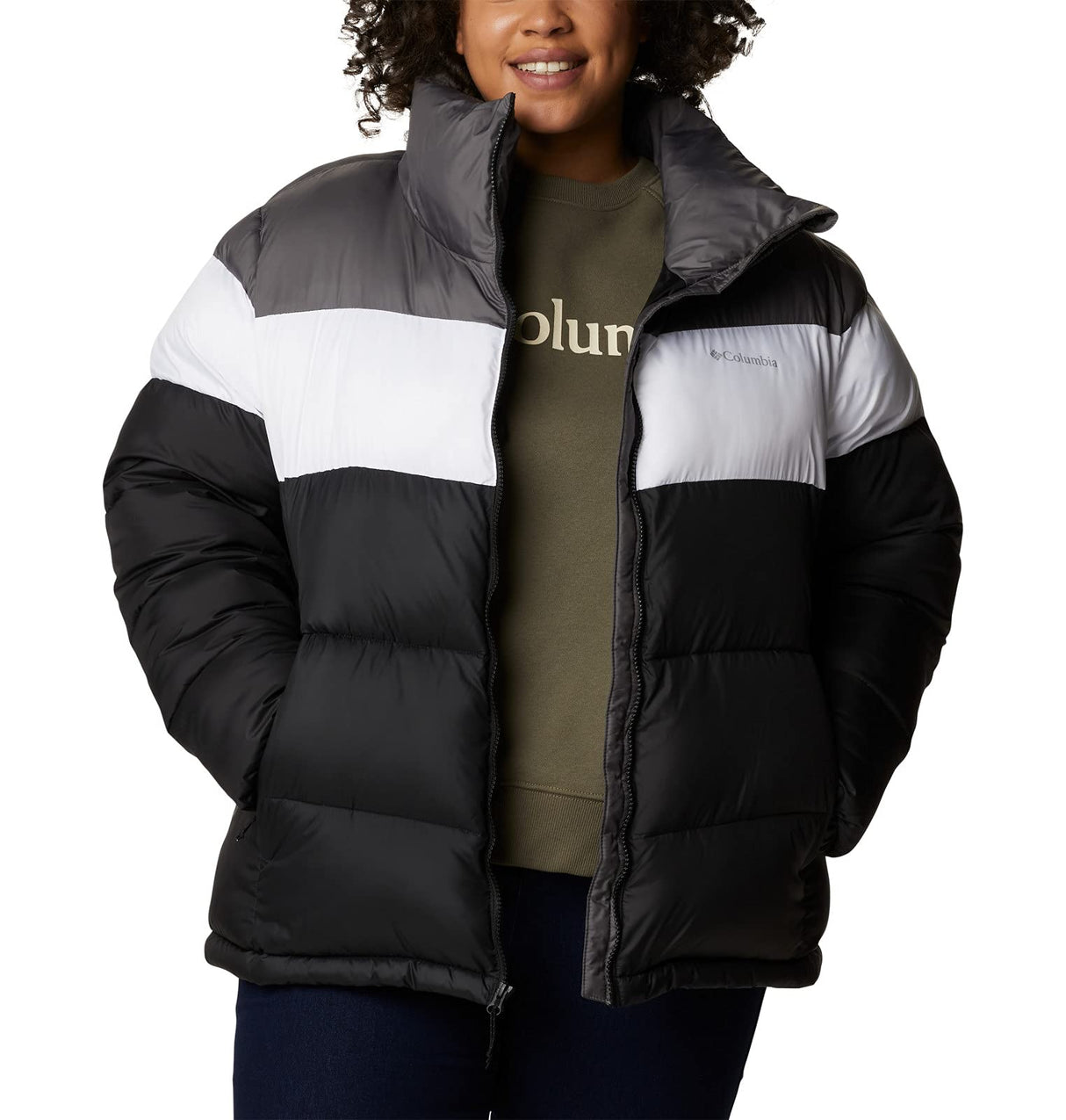 Columbia Mujer Chaqueta Acolchada, Black, White, City Grey, M