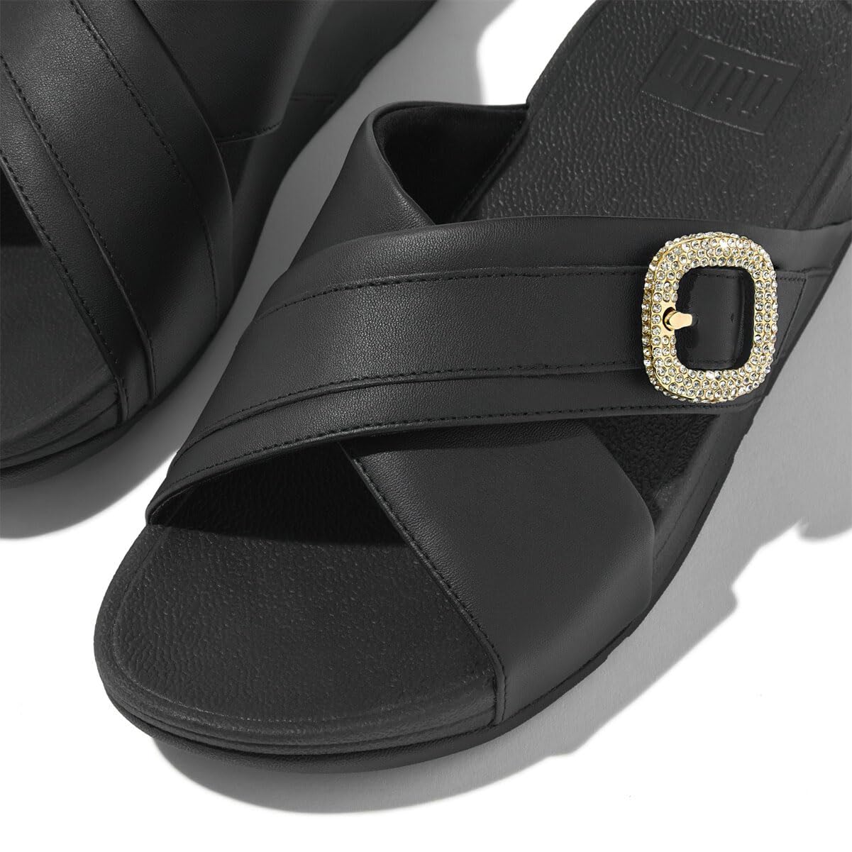 Fitflop Sandalias Cruzadas de Cuero con Hebilla de Cristal Lulu, Mujer, Black, 39 EU