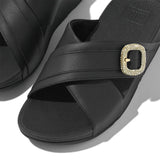 Fitflop Sandalias Cruzadas de Cuero con Hebilla de Cristal Lulu, Mujer, Black, 39 EU